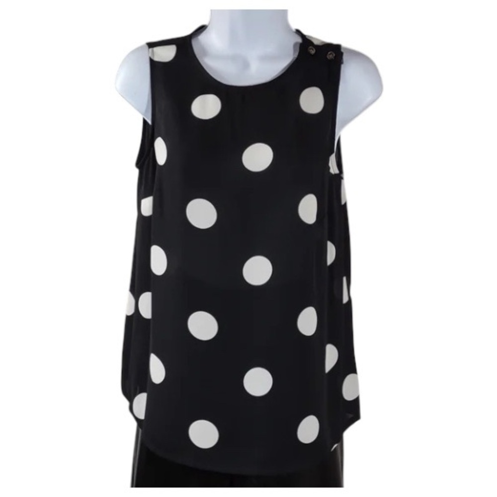Who What Wear Polka Dot Semi Sheer Chiffon Sleeveless Top Black/White Small NWOT